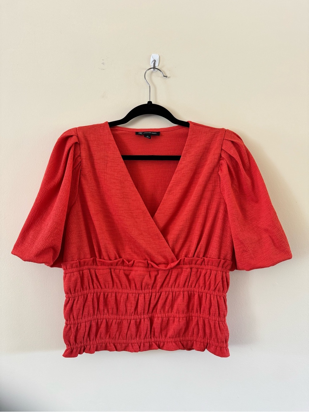 INC Orange Smocked Wrap Top